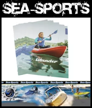 Islander Wassersportfaltblatt 2014 in gedruckter Form der Firma Islander, Boote, Sit on Top Kajaks Kayaks