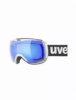 Randlose Skibrille Snowboardbrille UVEX Herren Brille Downhill 2100 CV Rahmen Band weiss mat Scheibe SL blau-grün