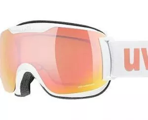 Randlose Skibrille Snowboardbrille UVEX Downhill 2000 S CV Rahmen Band weiss mat Scheibe SL rose-orange
